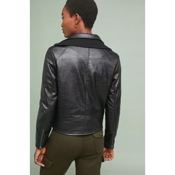 ett:twa by Anthropologie Sweater Trimmed Faux Leather Jacket Black Women's Large - Picture 4 of 15